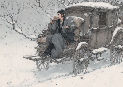 古朴的马车和厚厚的积雪