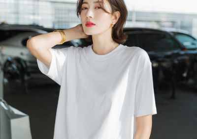 一个女人穿着牛仔裙