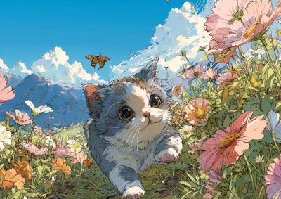 小猫在草地上玩耍
