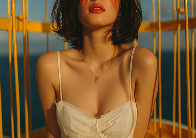 一个女人穿着白色连衣裙