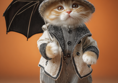 插画中的猫咪和美女